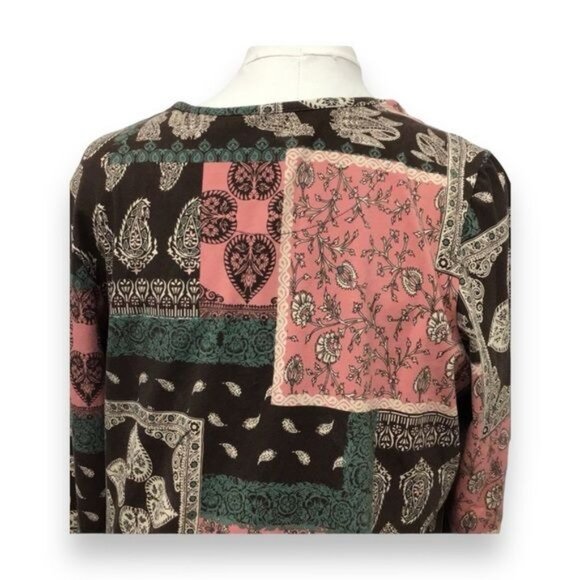 Denim & Company Long Sleeve Round Neck Paisley Printed Tunic, Pink, size L - Picture 4 of 7